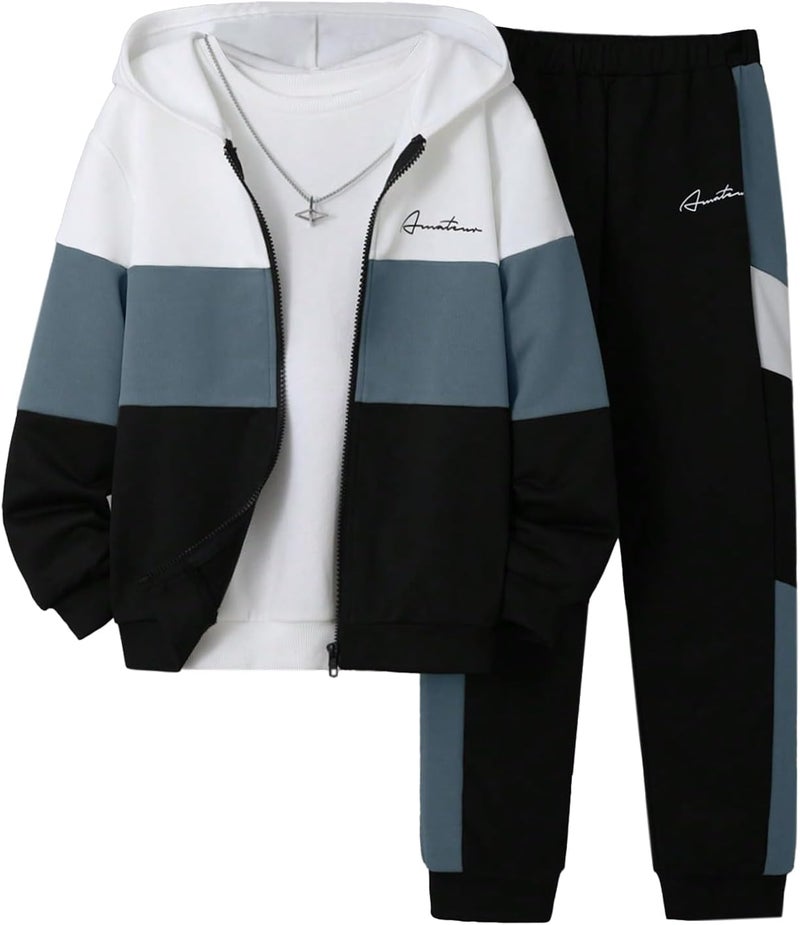 Ltvoo Store 2 Pcs Boys Tracksuit Zip Up Pullover Athletic Hoodie Windbreaker Jacket and Jogger Pants Sportswear Set for 7-14Y - Image 1